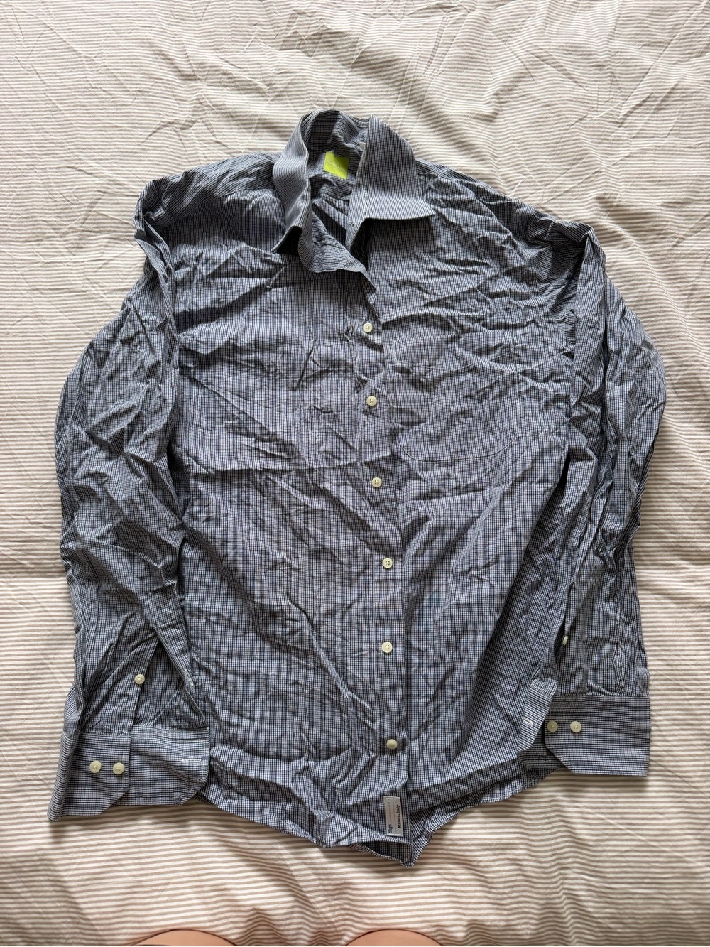 Tailored Gray-Blue Micro-Check Dress Shirt